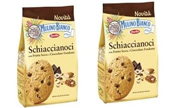 Mulino Bianco Schiaccianoci Biscuits with Dry Fruits and Dark Chocolate 300gr 10.58oz, Pack of 2