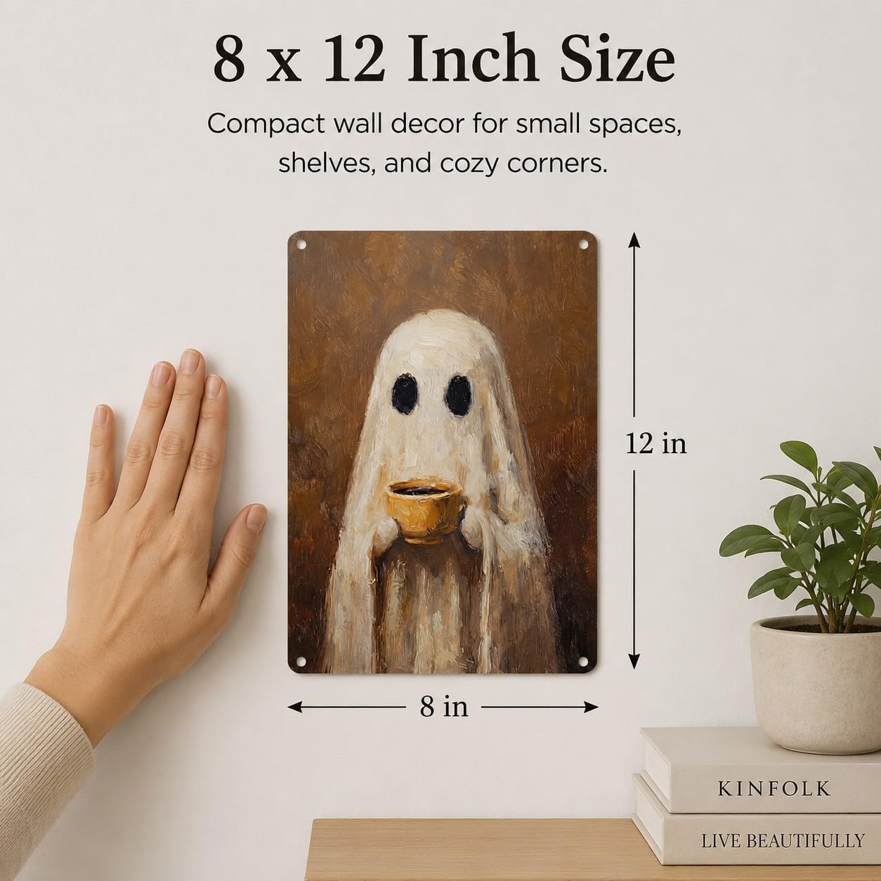 QWETYY666 Funny Ghost Coffee Metal Sign 8x12, Vintage Halloween Wall Decor image 4