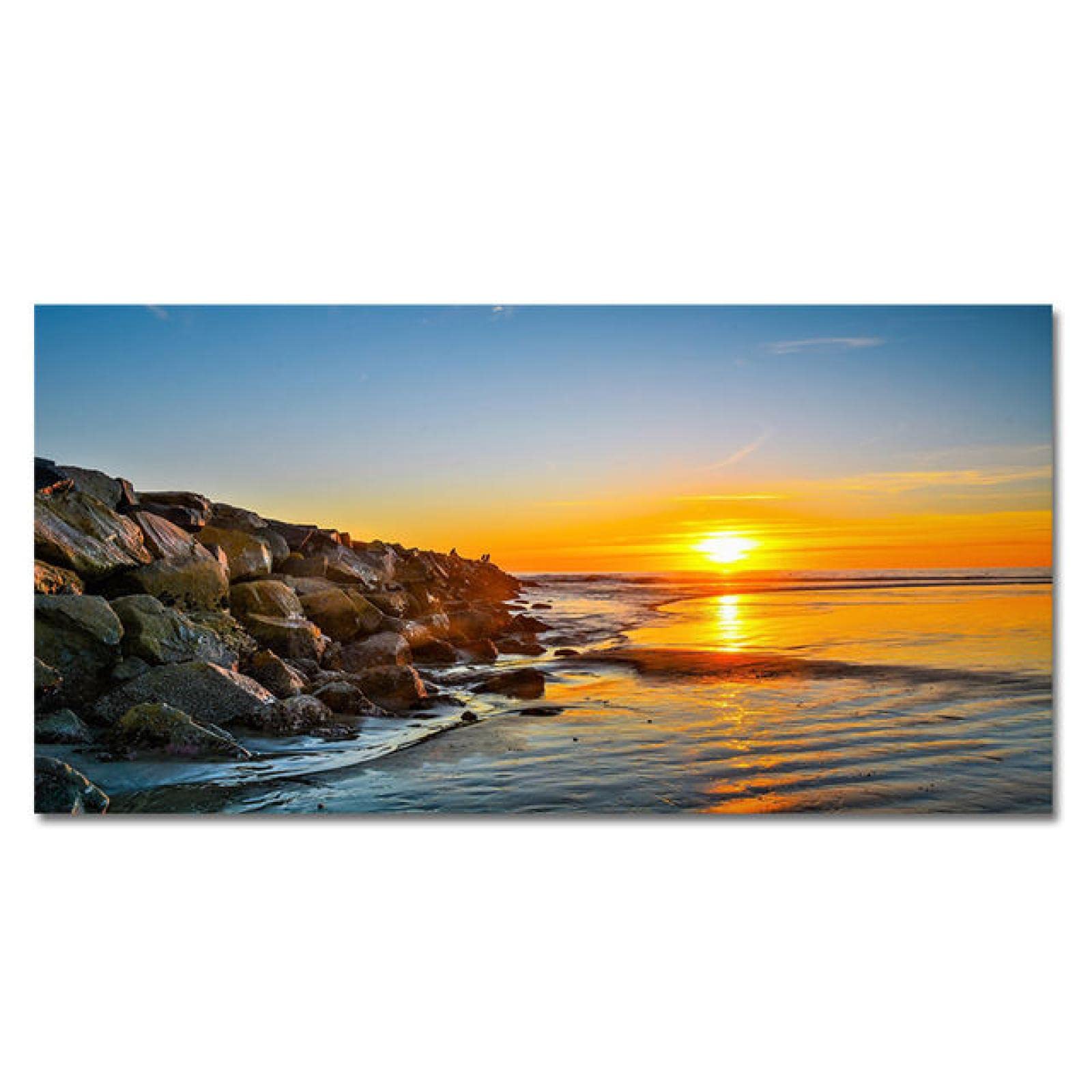 Yooyu Cuadros Grandes Sunset Beach Paisaje marino Arte de la pared Montaña Lienzo Pintura Carteles e impresiones Decoración para sala de estar Cuadros modernos 50x100cm Marco interno