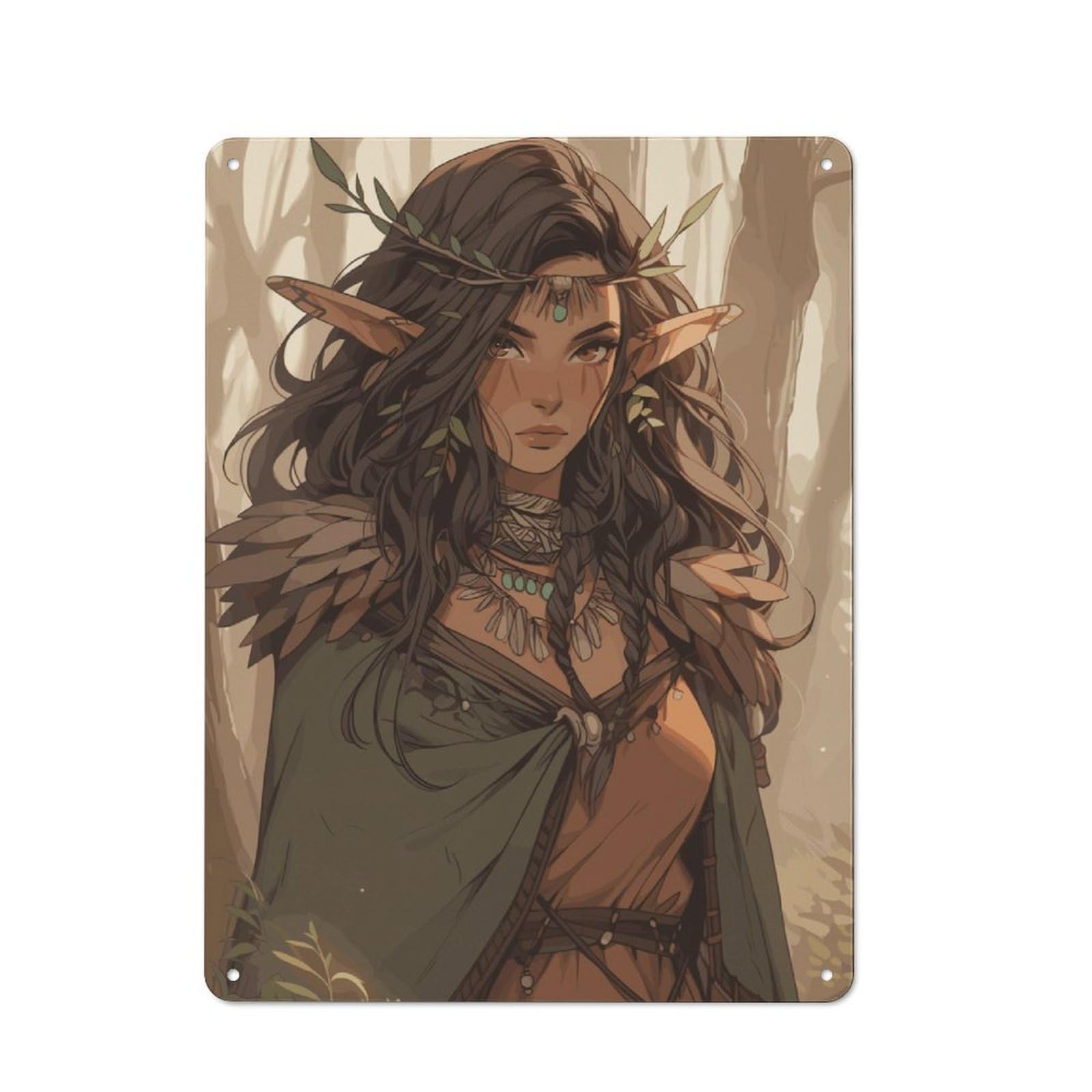 Junmoney Epic Elf Druid Tin Wall Plaque 40X30cm With For Living Room Or Hallway, For Garage, Workshop And Man Cave Decoration