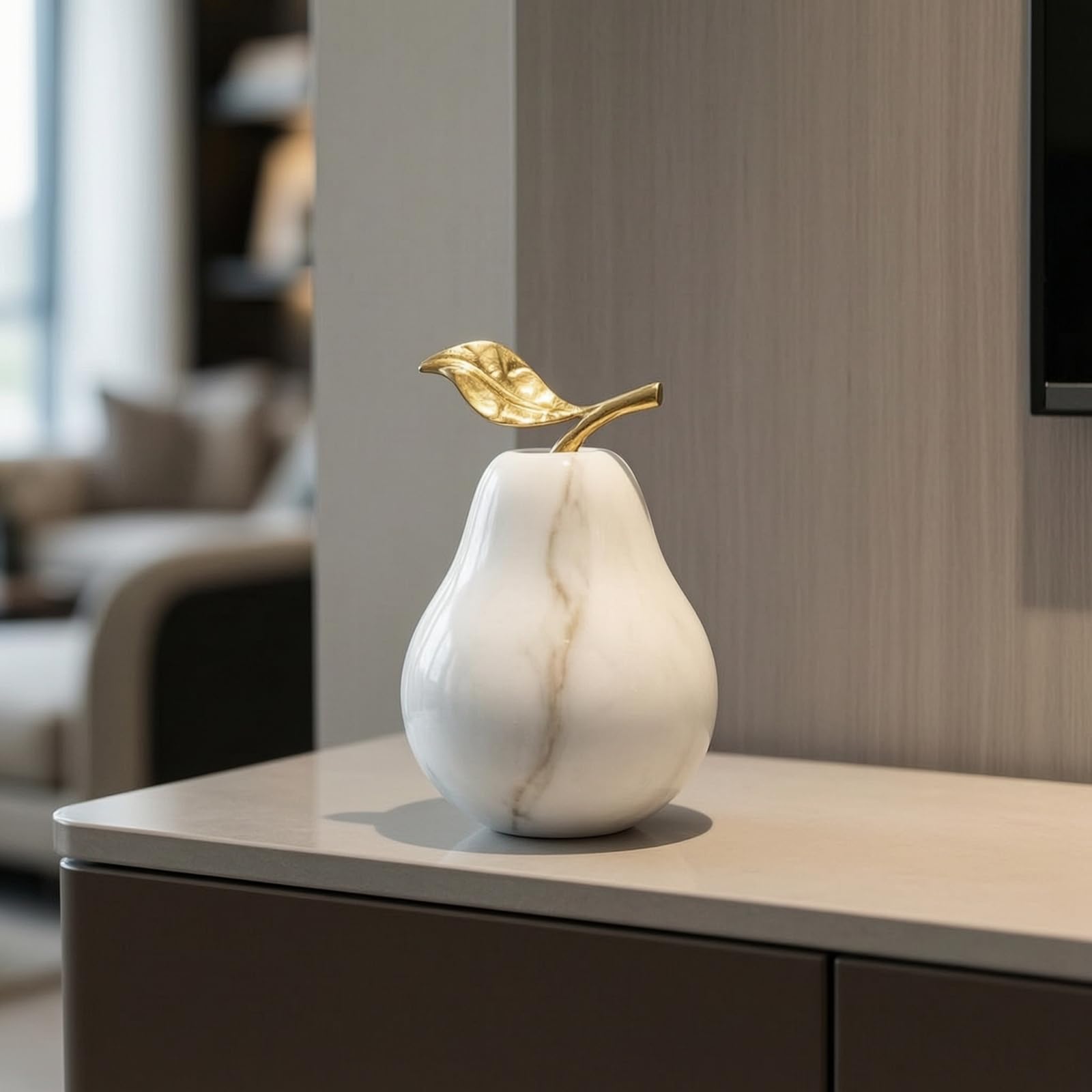 Decorazione in Marmo con Foglia in Lega Elegante Soprammobile Decorativo Lucido Scultura da Tavolo per Amanti Del Design, Collezionisti, Ufficio, Mela Grande