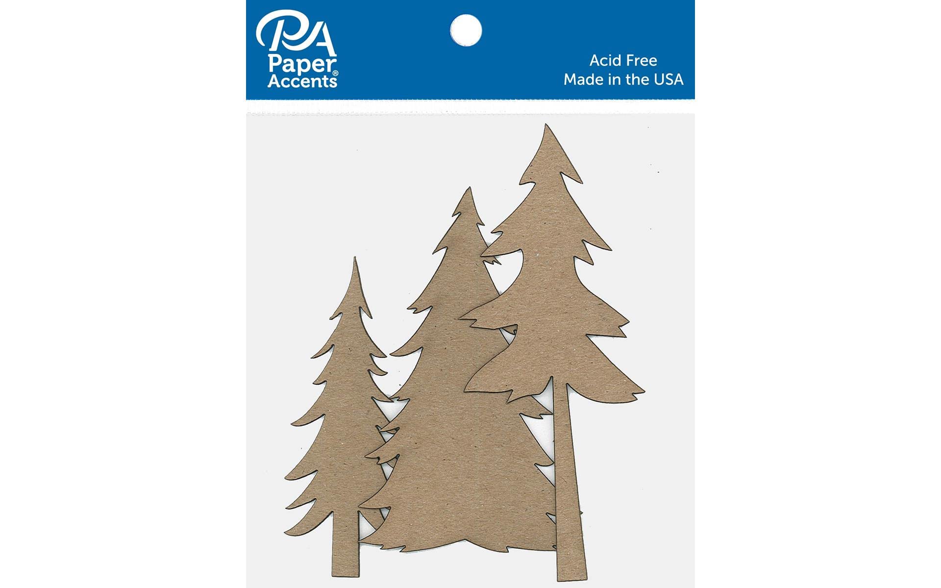 Accent Design Paper Accents Chip Shape 6pc Fir Trees AST Natural