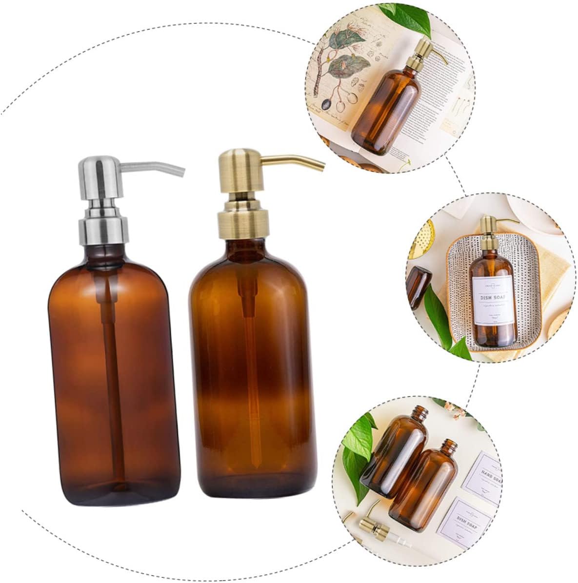 4sets Sturdy Glass Lotion Pump Bottles Refillable Travel Dispenser Bottle for Shampoo Soap Body Lotion