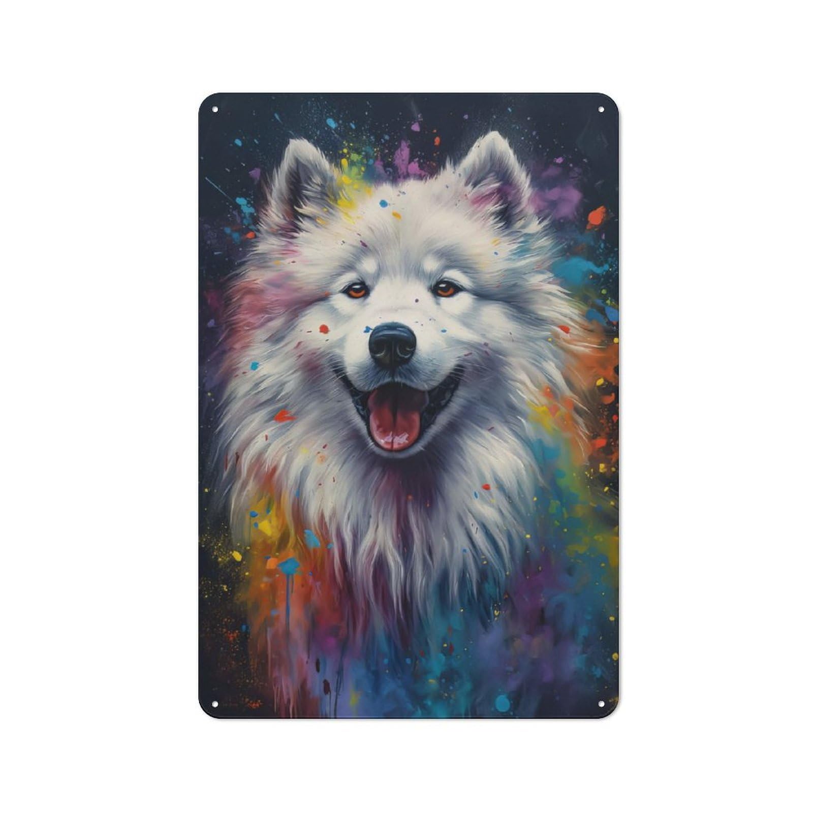 Junmoney Samoyed Painting For Lounge Or Reading Corner, Retro Metal Sign 30X20cm, For Metal Sign Collectors, For Garage And Workshop Walls