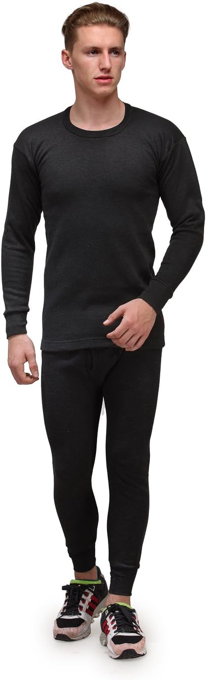 Alfa Men's Solid Thermal Set (Round Neck Full Sleeves Top and Trouser) (Color May Vary)
