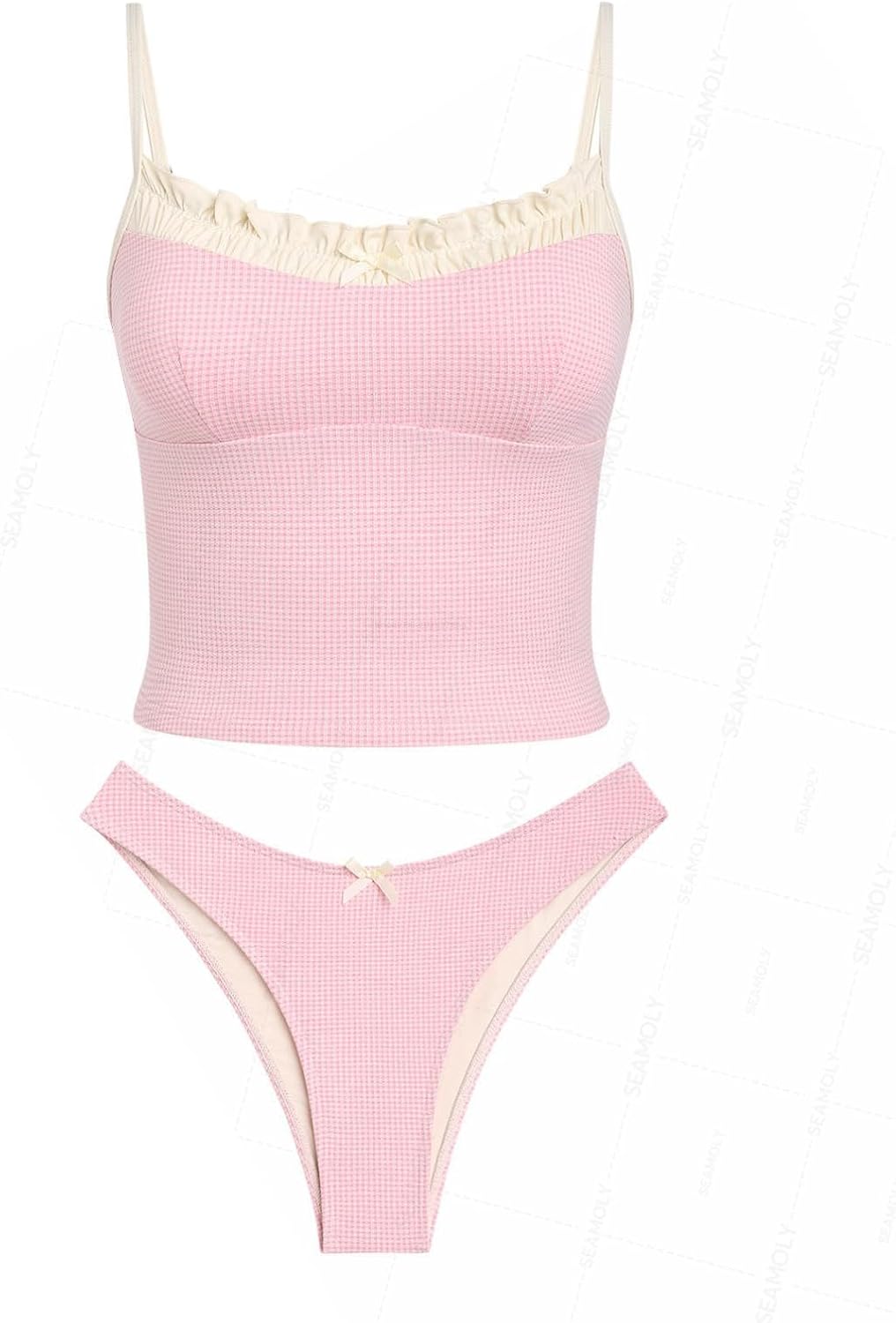 Seamolly Gingham Tankinis for Women - Tankini Swimsuits Set with Ruffles, Bowknot & Ruched Detailing