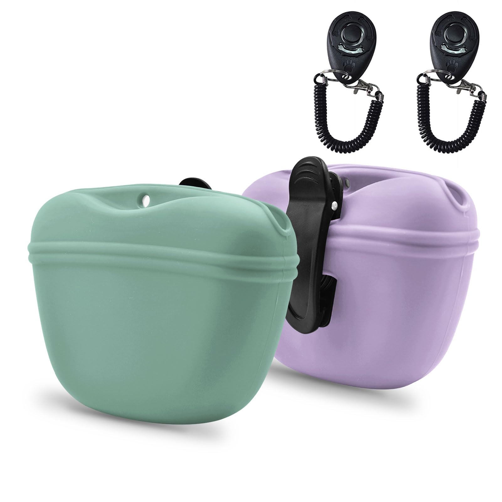 AUDWUD- Silicone Dog Treat Pouch - Clip on Portable Training Container - Convenient Magnetic Buckle Closing and Waist Clip - No BPA