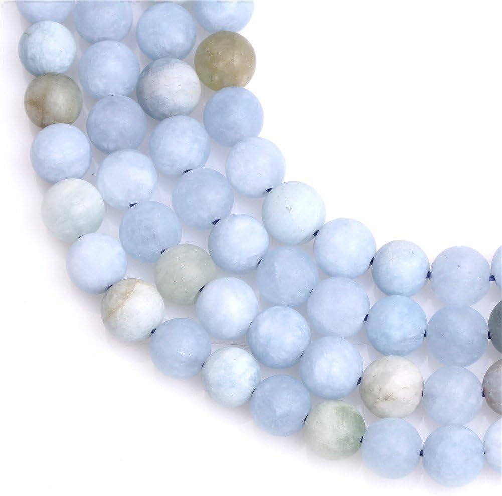 GEM-Inside 8mm Blue Aquamarine Stone Gemstone Semi Precious Matte Frosted Round Beads for Jewellery Making - Image 4