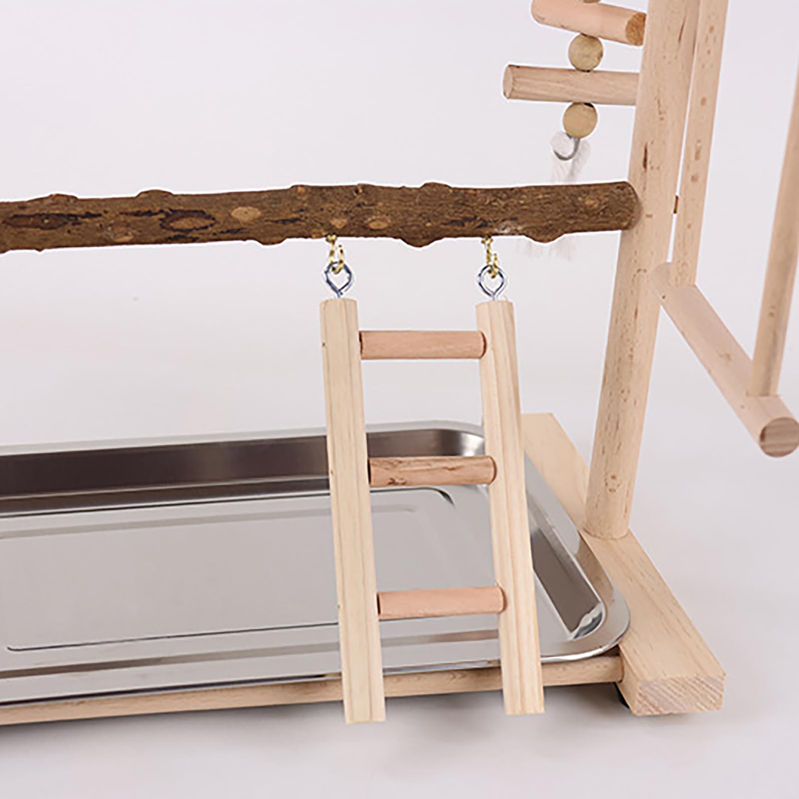 RoseFlower Wooden Bird Playground, Parrot Playstand with Perches, Ladder, Swing, Feeder Cups, Tray for Conure Parakeets - Image 3