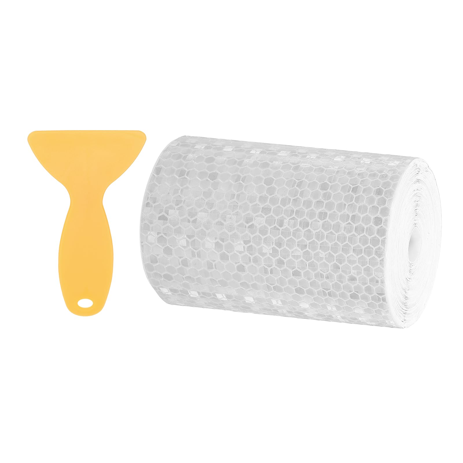 PATIKIL 4 Inch x 33 ft Reflective Tape, 1 Roll Waterproof Self Adhesive High Visibility Caution Warning Safety Tape Reflector with Scraper for Trucks Trailers Cars, White