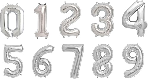 Efavormart - Globos de letras y números del alfabeto y números de 16 pulgadas de color plateado metálico brillante