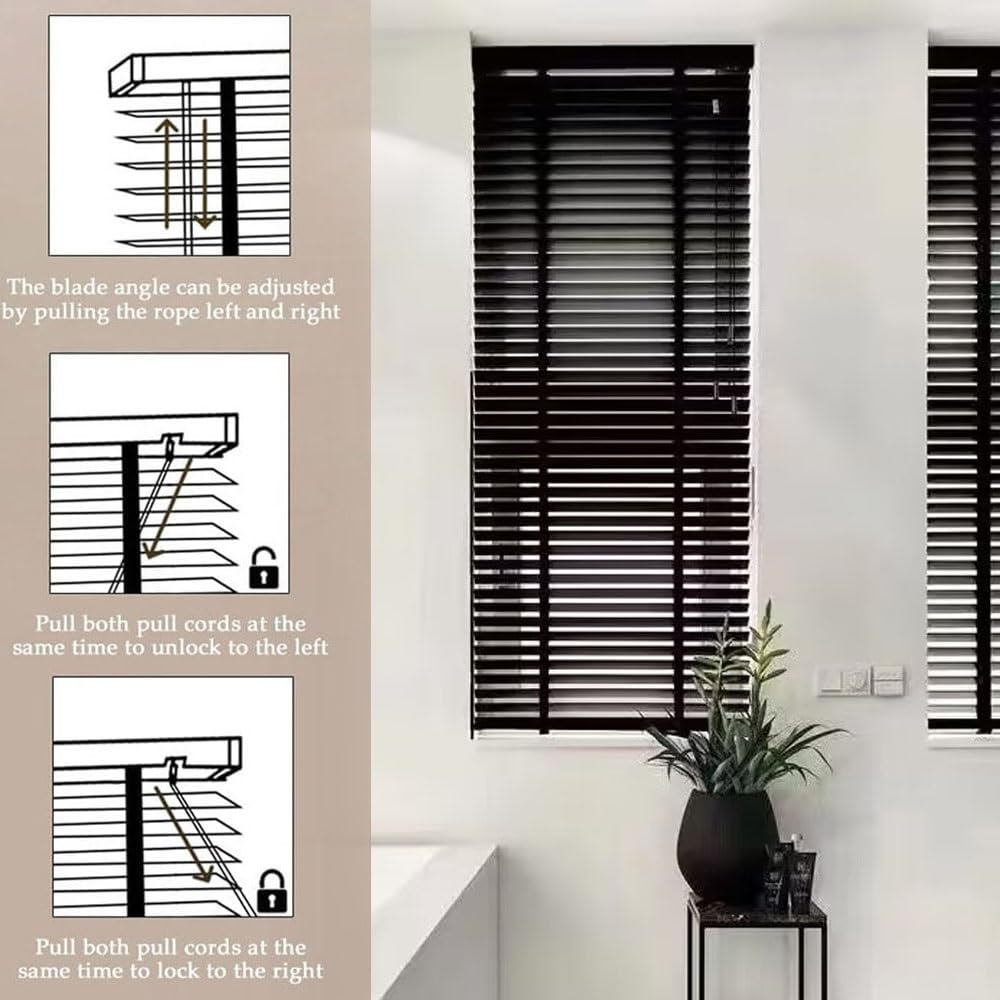 generisch Holzjalousien Jalousie Schwarz Echtholz Jalousette Für Fenster W 30 45 60 75 90 100 115 130 145 160cm Horizontale Jalousien 50 mm Lamellen Wand- und Deckenmontage(140W x 210cm H)