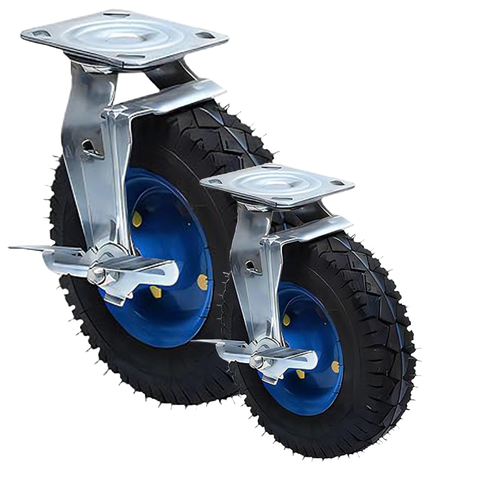 GBRJUYF Heavy-Duty Swivel Caster Wheels with Brakes 2-Pack Pneumatic Industrial Transport Wheels 150mm 200mm 250mm Ideal for Mobile Furniture and Trolleys
