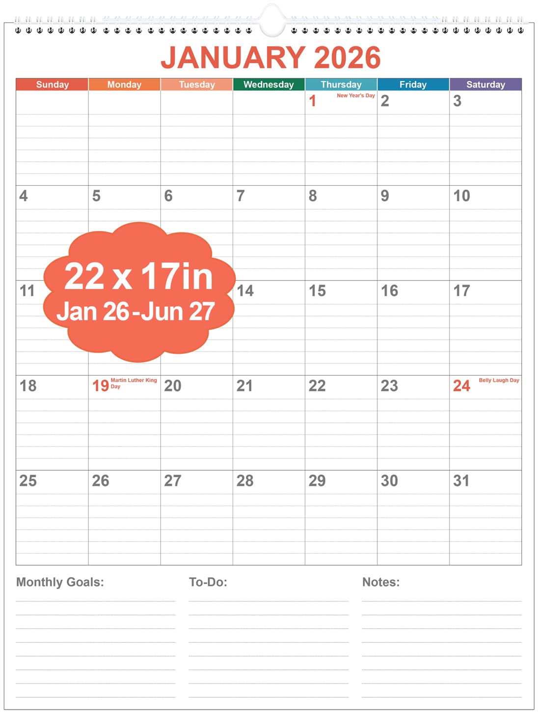 Large Calendar 2026 with Spiral Bound - 18 Month Big Calendar from