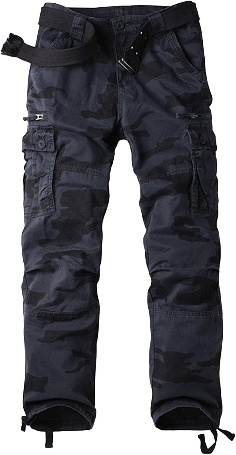 JEsilunmaMY Men's Outdoor Camo Cargo Pants Multi-Pocket Casual Straight Leg Trousers Mountain Camping Hiking Military Pants