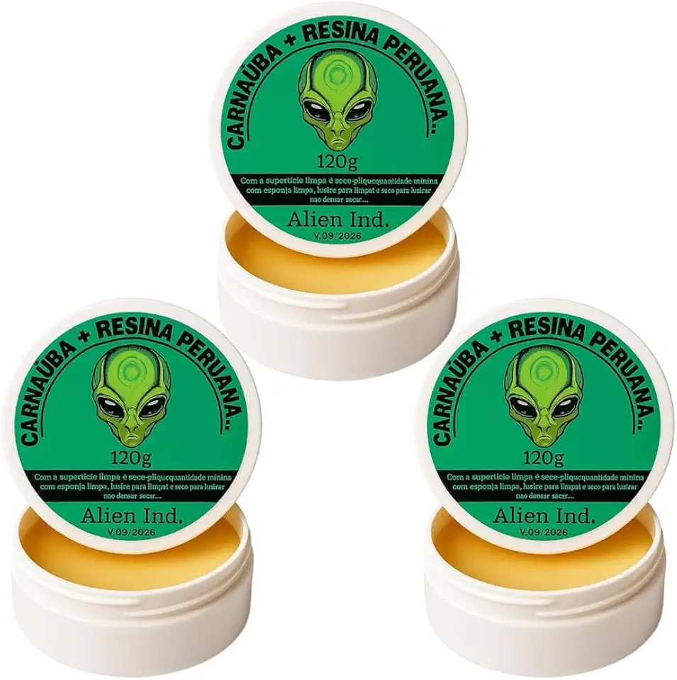 3 Cera Alien Ind Automotiva Carnaúba + Resina Peruana 120g | Brilho Espelhado, Remove Pequenos Riscos, Proteção e Revitalização da Pintura e Queimados