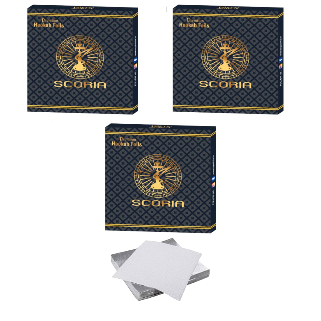 SCORIA Pre-Cut Premium Hookah Silver Aluminum Foil Paper for Hookah (Pack of 3) (150 FOILS)