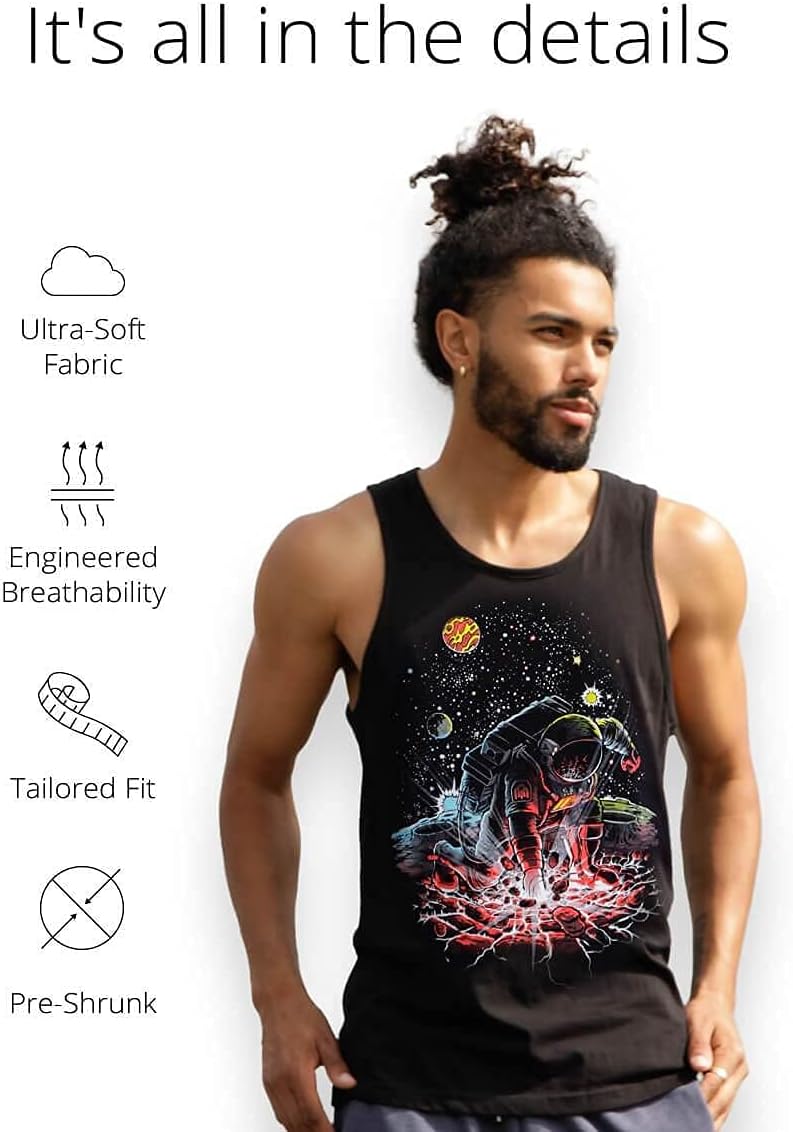 INTO THE AM Men's Graphic Tanks - Beach Summer Graphic Tank Tops for Guys S - 2XL Small Back to Earth