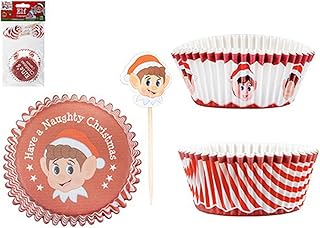 PMS Elves Behaving Badly Christmas Cupcake Set Baking Decoration Cute Kids 12 Cake Toppers and Cases Elf
