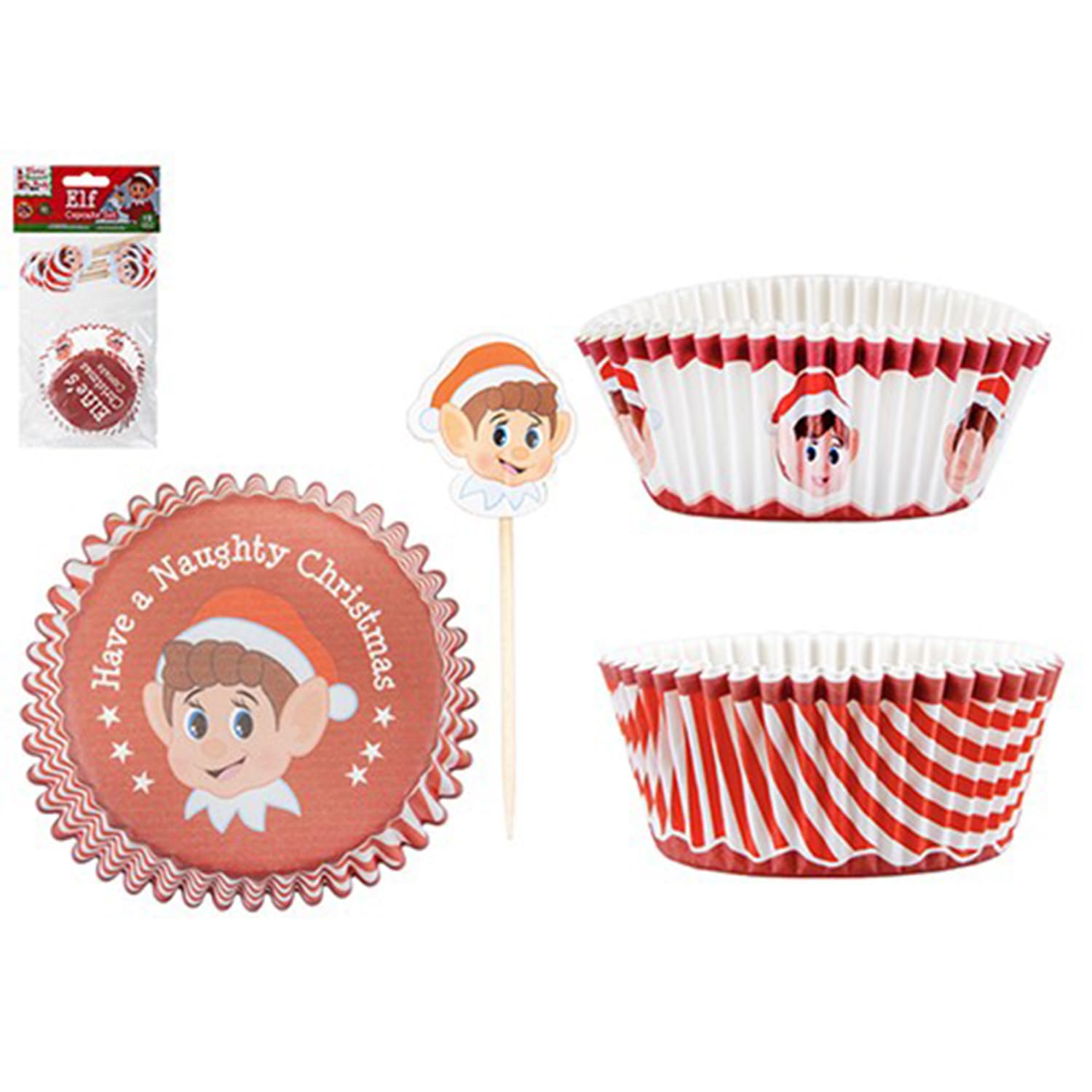 PMS Elves Behaving Badly Christmas Cupcake Set Baking Decoration Cute Kids 12 Cake Toppers and Cases Elf