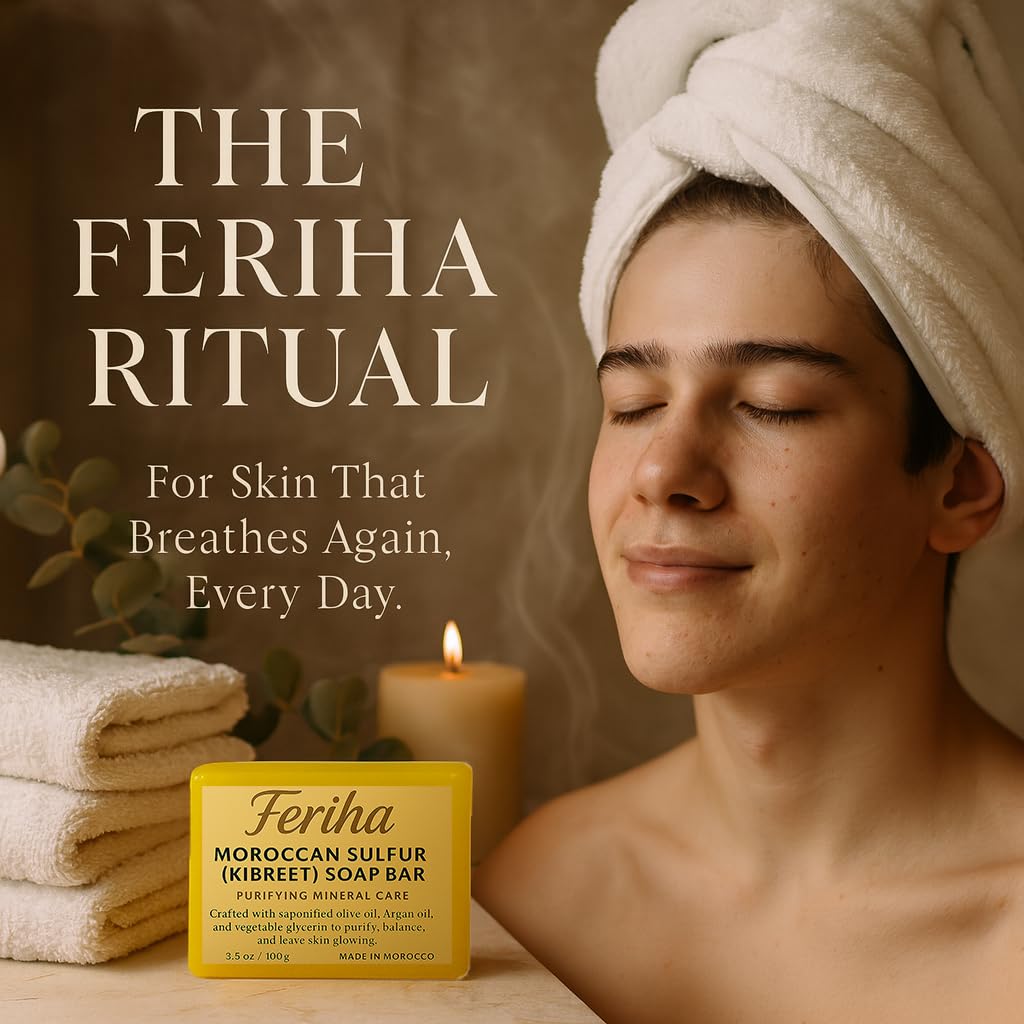 FERIHA Moroccan Sulfur Glycerin Soap Bar — Handmade, Clarifying Cleanser for Oily/Combination Skin, 3.5 oz - Image 5