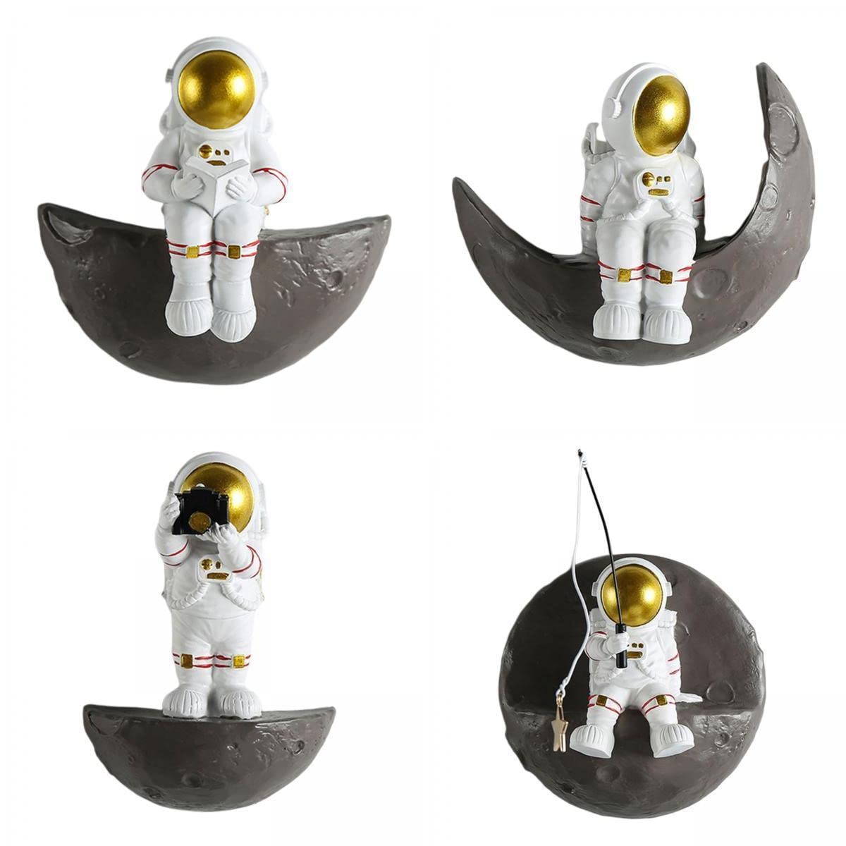 Duiaynke 4 piezas de astronauta para colgar en la pared, diseño nórdico, escultura de resina de astronauta para sala de estar, decoración de habitación de bebé