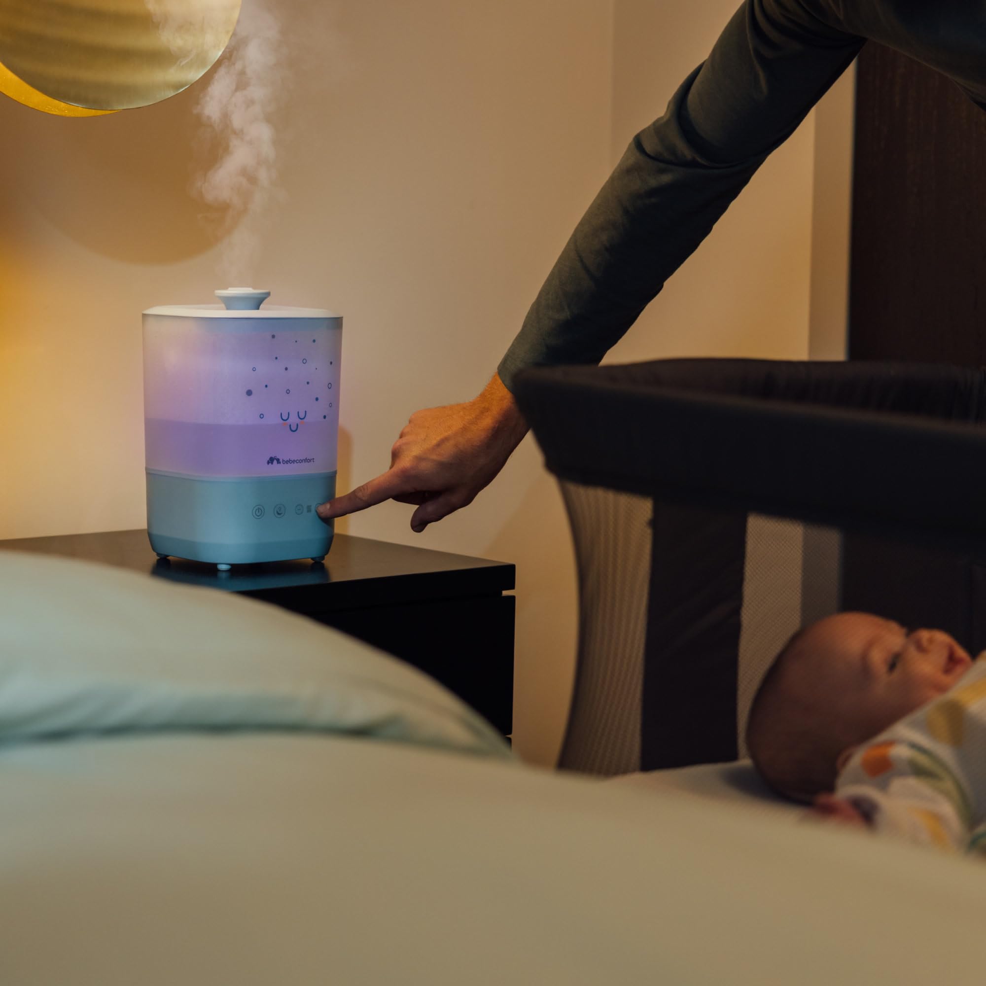 Bebeconfort Cool-Mist Luftbefeuchter Baby, Baby Nachtlicht mit 7 Farben, Ultraschalltechnologie (bis 48 Stunden), 2,1 Liter Easy-Fill-Wassertank, Ausschaltautomatik, Reinigungsbürste Inklusive, Blau