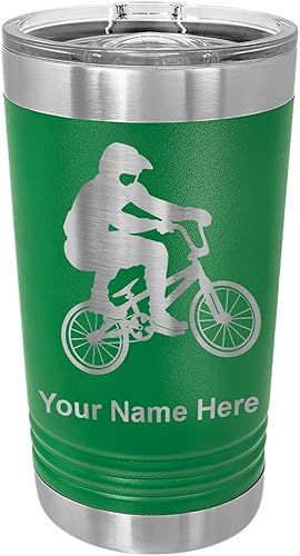 Miniatura 10 de LaserGram Vaso de pinta aislado al vacío de 16 onzas, conductor BMX, grabado personalizado incluido (negro)