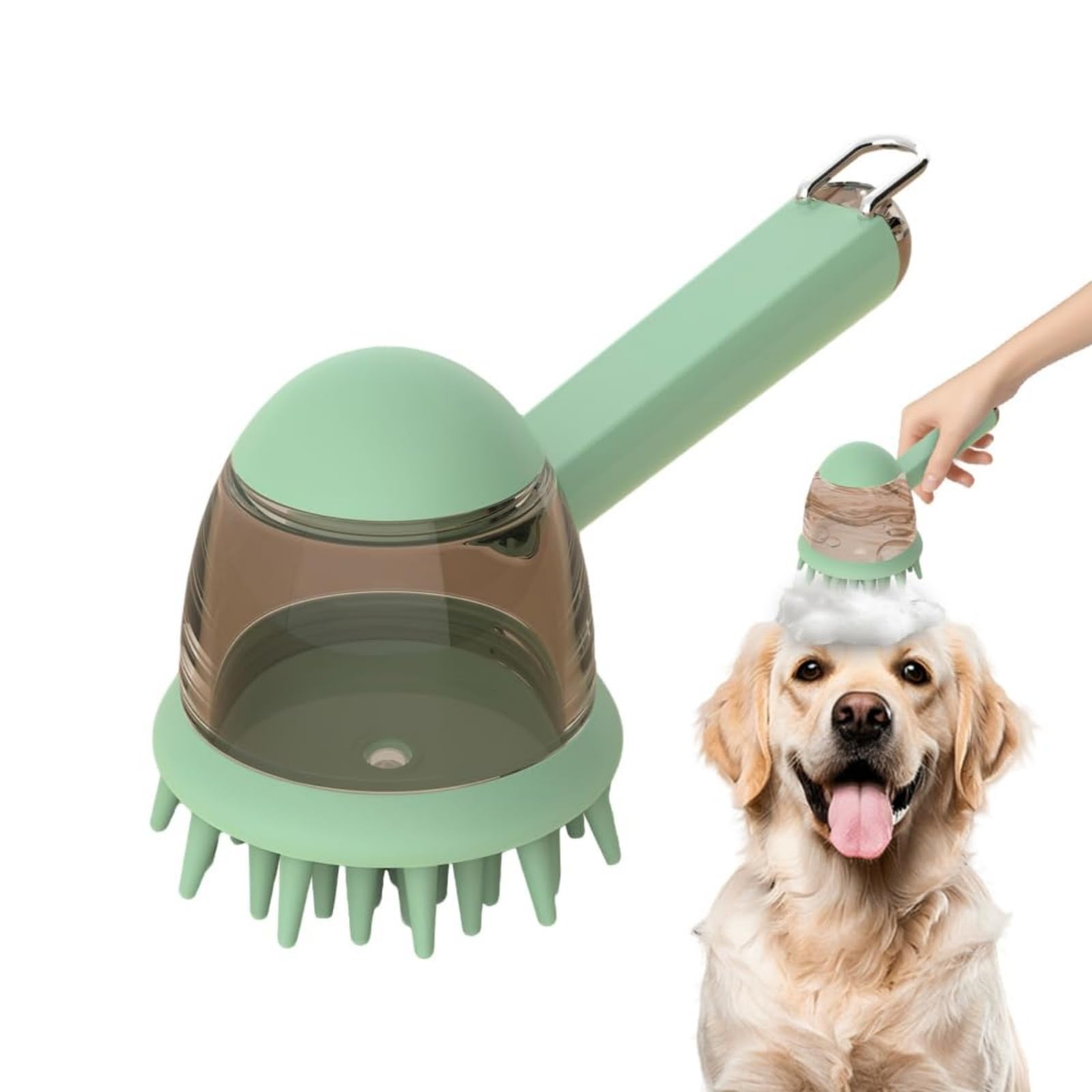 Pet Bath Massage Brush with Shampoo Dispenser,2026 New 2 in 1 Dog Shampoo Brush,Gentle Silicone Pet Bath Brush for Dogs & Cats (Green)