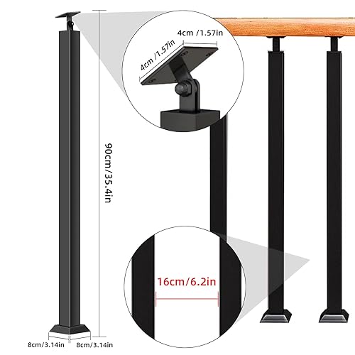 Miniatura 38 de 42/40/38/36/34in Square Stair Baluster Posts- 270° Adjustable Metal Railing Spindles with Flat Bracket Base and Screws Kits; Iron Posts are Suitable
