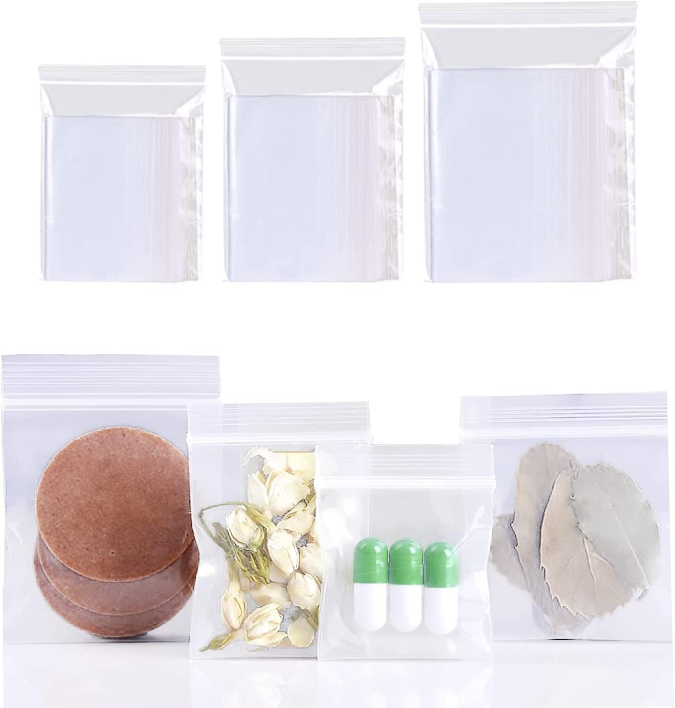 300 Packs Small Pill Bags, 6 mil Thick 3 Assorted Sizes 2x1.85'', 2.5x2.25'', 3x2.75