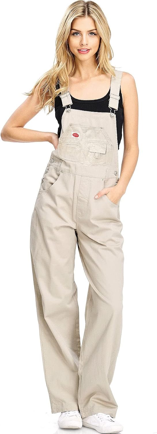 Revolt Women's Juniors Baggy Straight Leg Twill Overalls