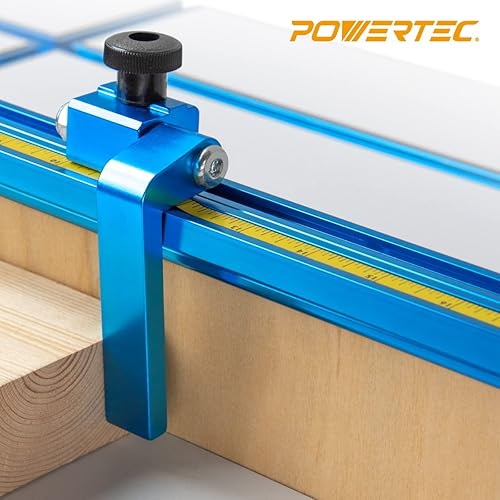 Miniatura 47 de POWERTEC 71169 Pista en T universal de 48 pulgadas con 2 abrazaderas de sujeción, azul anodizado
