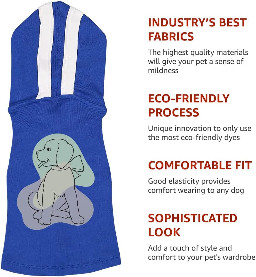 Cute Art Dog Shirt with Hoodie - Puppy Print Dog Hoodie - Illustration Dog Clothing - Royal White, L