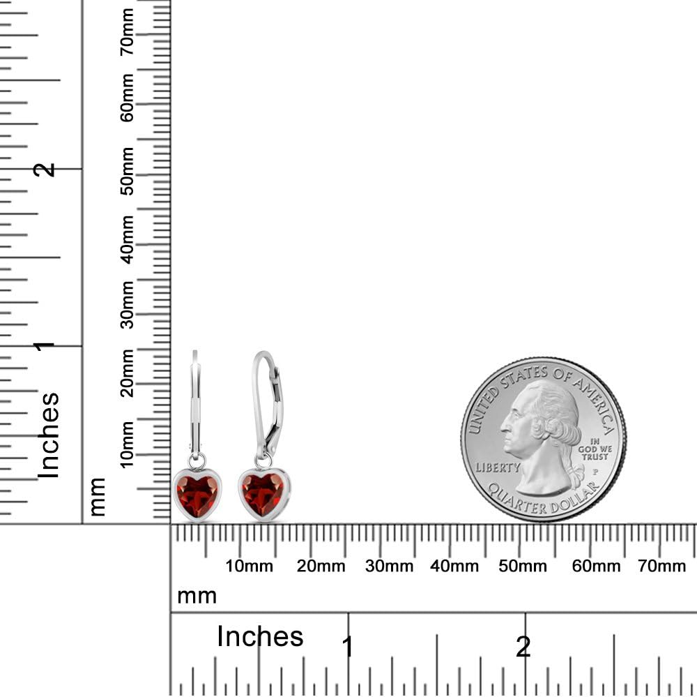 Gem Stone King 925 Sterling Silver 6MM Heart Shape Gemstone Birthstone Leverback Drop Dangle Earrings | Heart Shape Earrings For Women