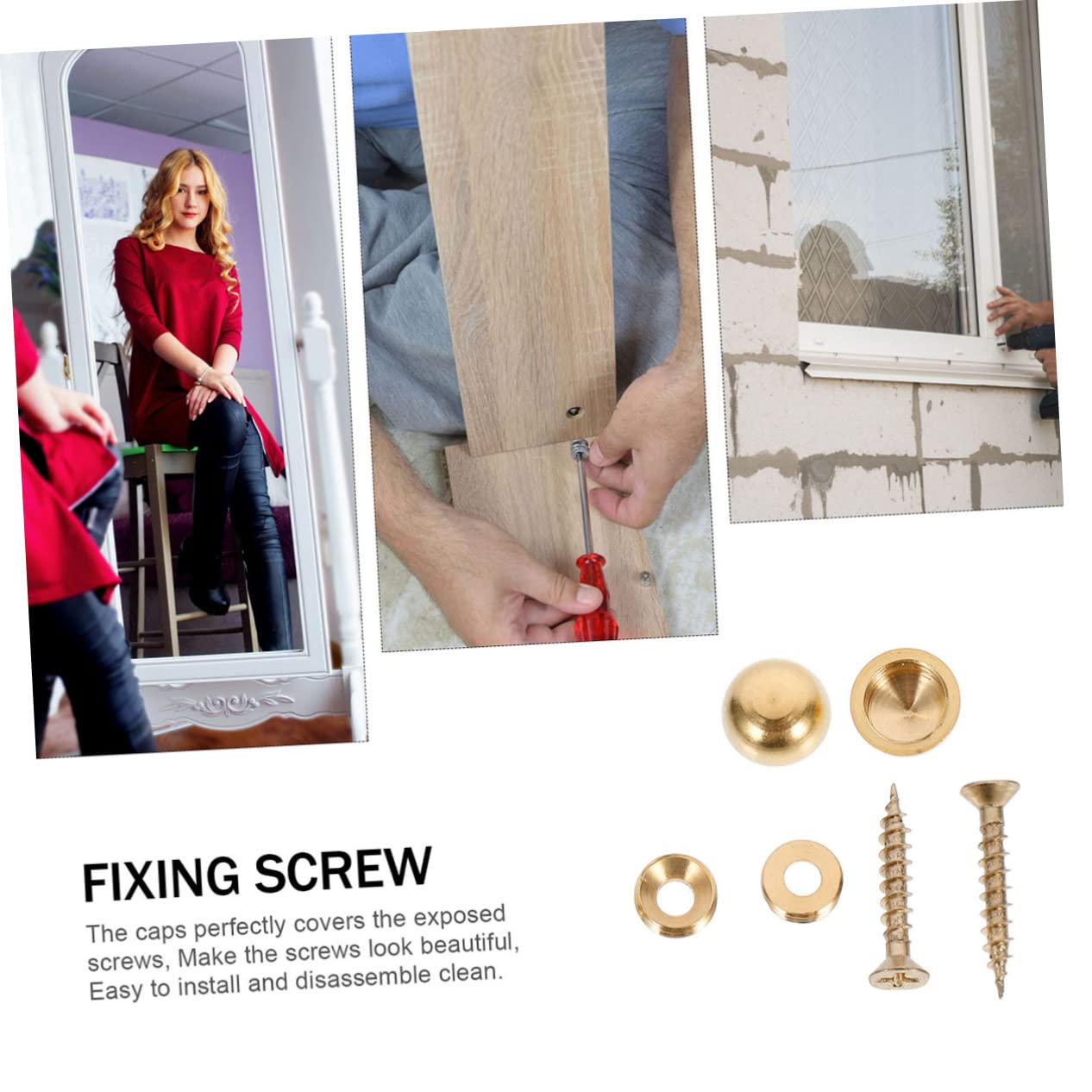 Copper Screw Nail 16pcs with Matching Caps, Glass Mirror Fastener