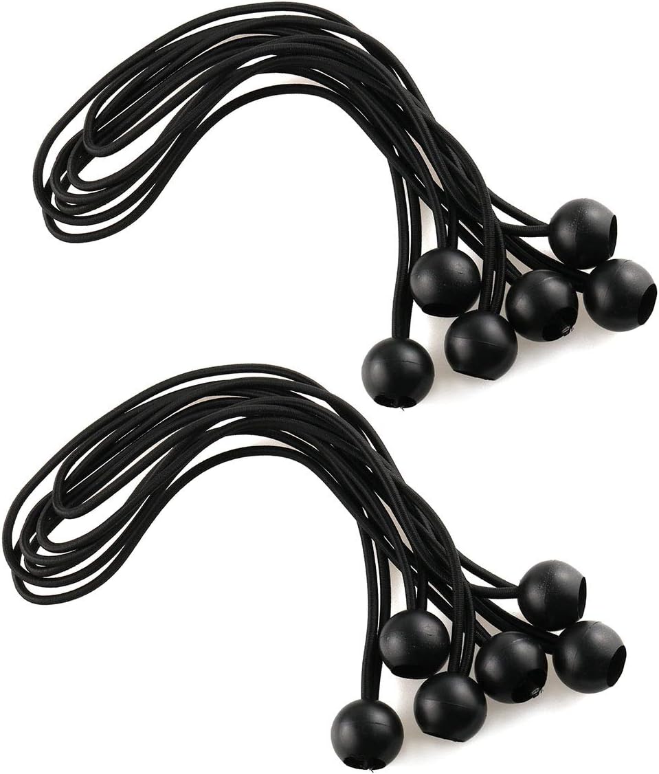 HJ Garden 12Pcs 12 Inches (30Cm) Ball Bungee Cords Black Elastic String