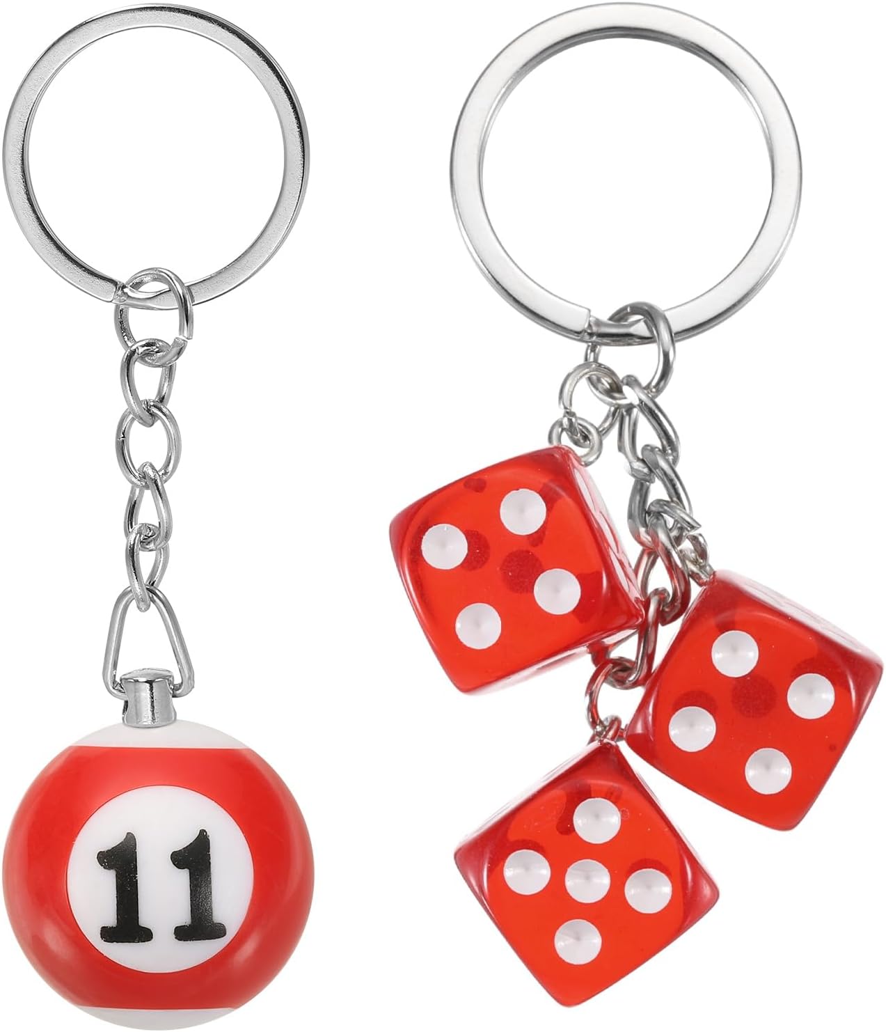 – 11 Ball Keychain, Lucky 11 Pool Balls with Dice Keychain Creative Keyring Charm Pendant for Bag Wallet Purse Car Cellphone Accessories, Red