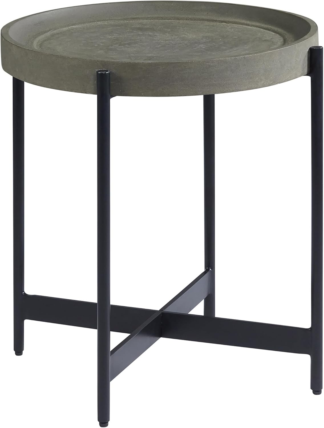 Alaterre Furniture Brookline 20-Inch Round Wood End Table with Gray Concrete Coating - Tray Style Top with Black Powder-Coated Iron Legs - Home Accent for Living Room or Office