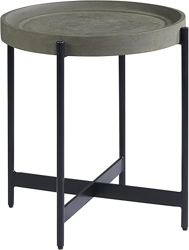 Miniatura 8 de Alaterre Furniture Brookline - Mesa auxiliar redonda de madera de 20 pulgadas con revestimiento de hormigón gris, parte superior estilo bandeja con