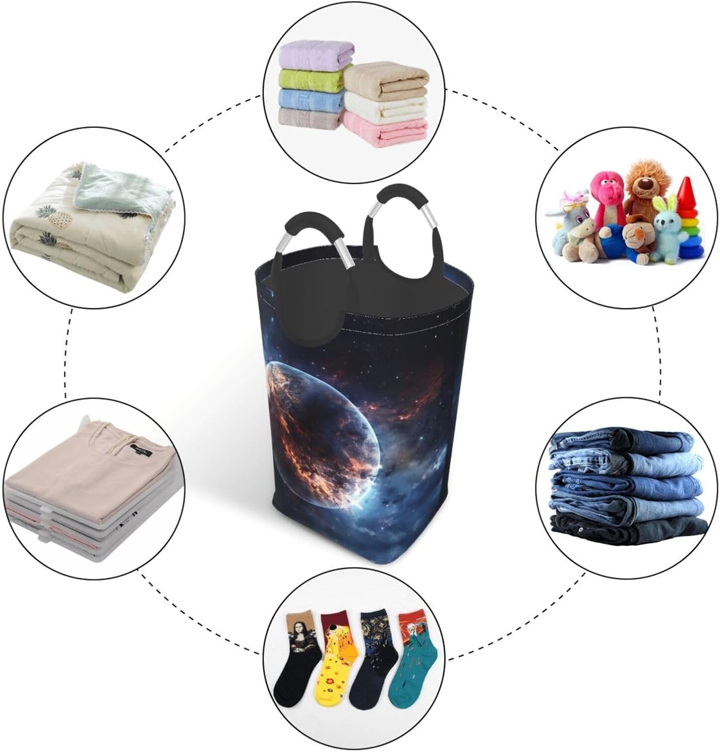Glowing Planet Square storage bag 50L, suitable for multiple scenes, foldable dirty clothes storage basket.