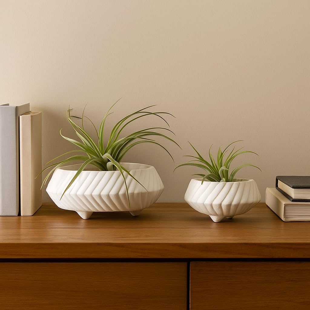 Ecomix Pottery Bowls Decorative Bowl Set – Accent Bowl Pair for Styling and Everyday Use in Coffee Table or Entryway Display, Tapered Design Tabletop Home Decor – 15" & 11", White