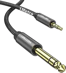 Cabo de Audio VENTION HIFI Auxiliar P2 (3.5mm) x P10 (6.5mm) TRS Profissional Estéreo Blindado Banhado Ouro 1 Metro Guitarra Violão Caixa de Som Nylon