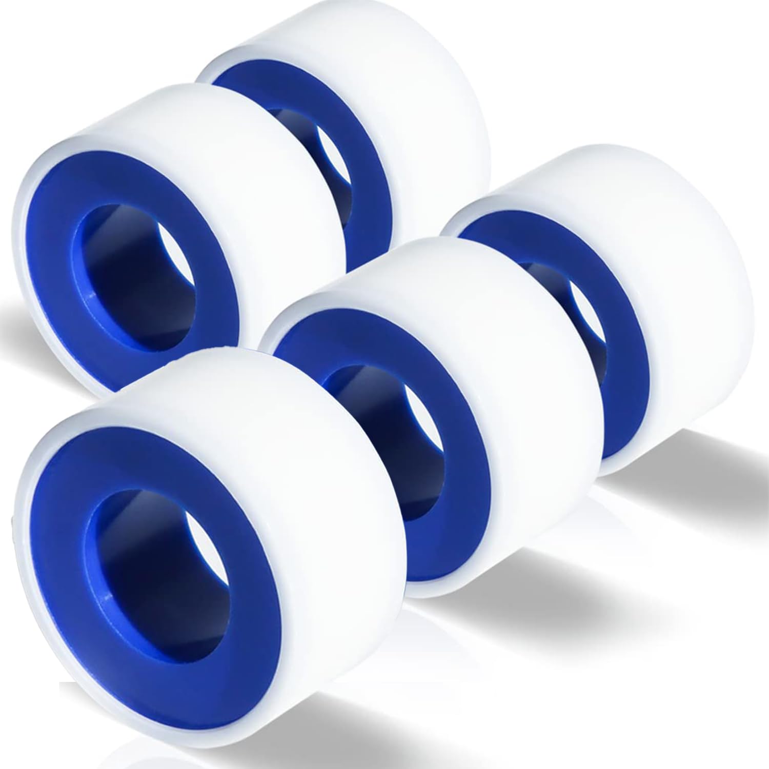 Cinta de teflón hankousi, 5 unidades, cinta selladora de PTFE azul y blanca para grifos de agua y mangueras de jardín. Aplicaciones domésticas e industriales.