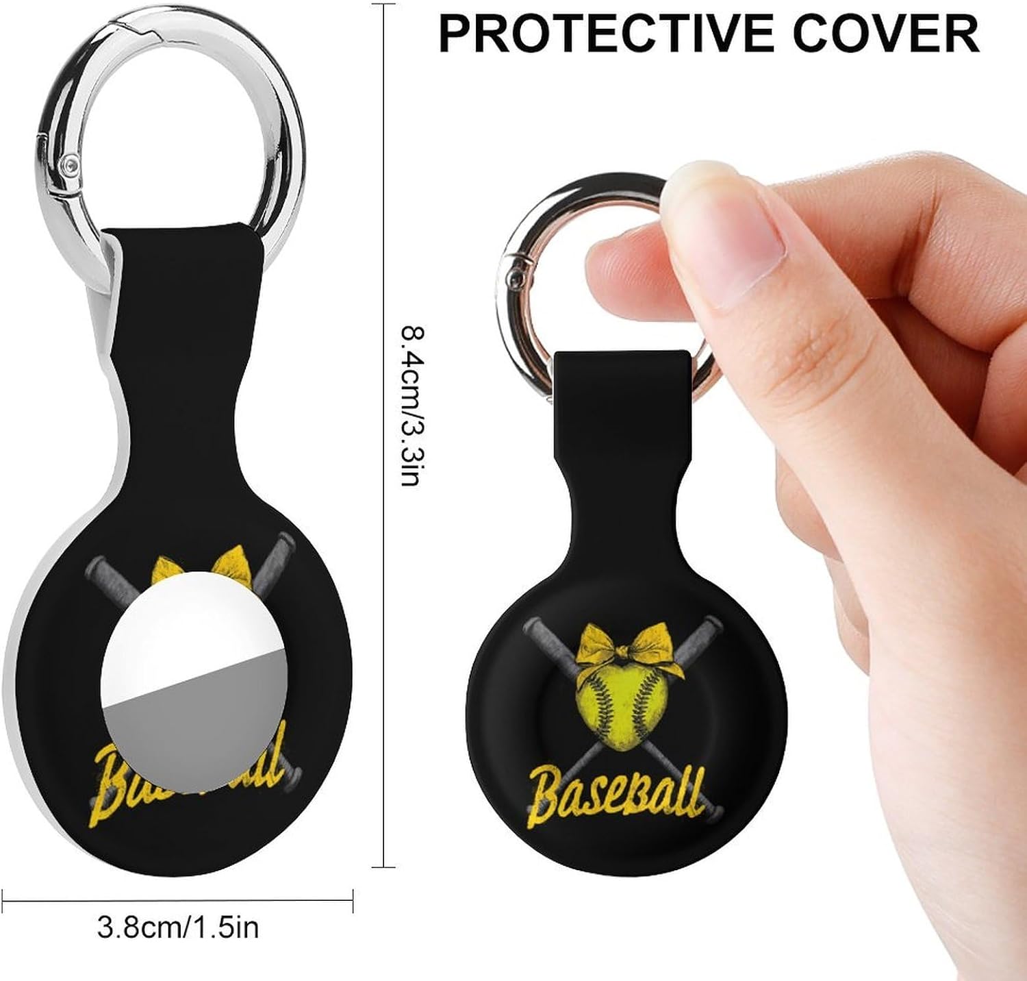 Funny Baseball Heart Protective Case Silicone Cover Key Finder with Keychain Compatible with AirTag image 2