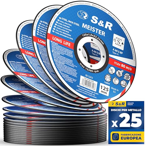 S&R Dischi Mole da Taglio Ferro Metallo e Acciaio Inox per Smerigliatrice (125 x 1 mm) 25pz Disco per metallo ultra sottile 1 mm.