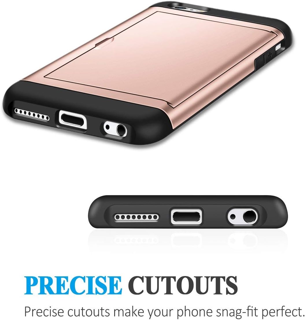 SAMONPOW Wallet Cover for iPhone 6 iPhone 6s Case Card Holder Hard PC TPU Inner Rubber Back Cover for iPhone 6 iPhone 6s 4.7 inch Rose Gold
