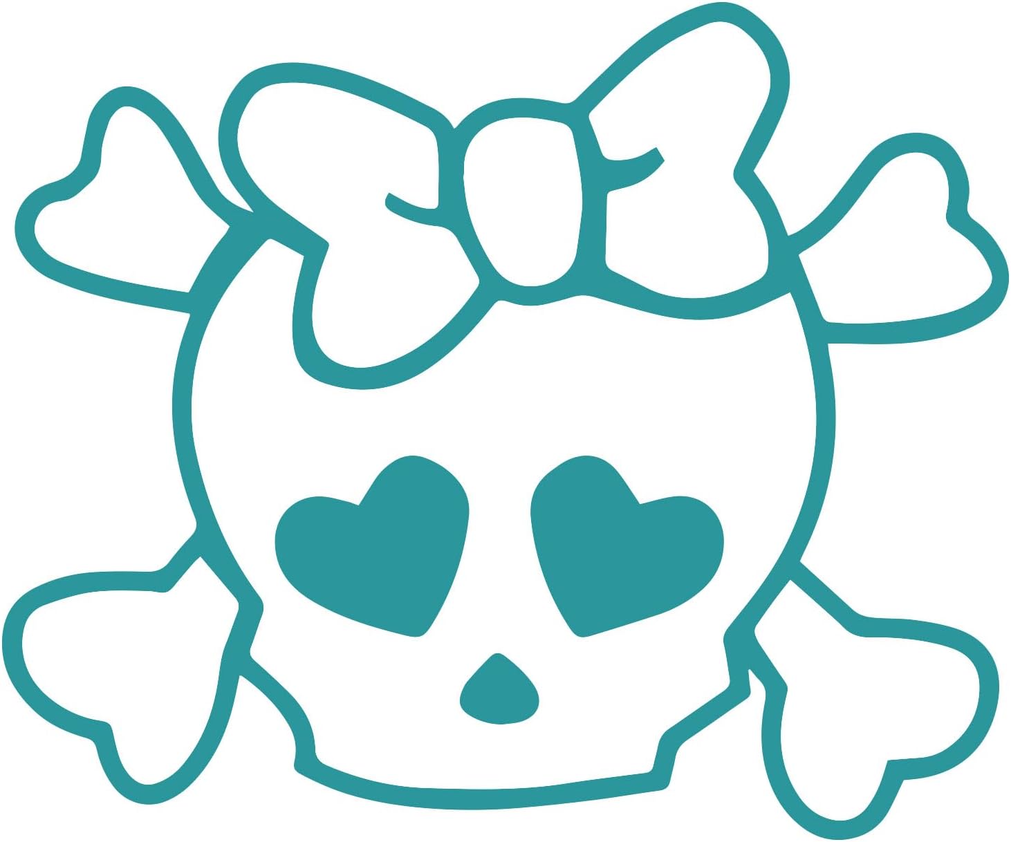 Skull and Crossbones with Heart Eyes Sticker Vinyl Decal Notebook Car Window Laptop 5" x 4" (Teal)