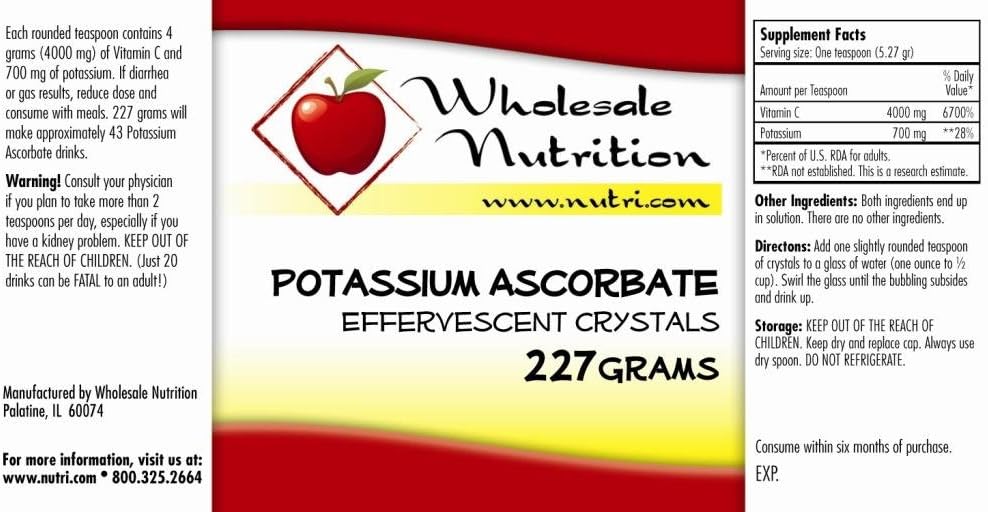 Wholesale Nutrition Potassium Ascorbate - Blend of Potassium & Vitamin C, Effervescent Vitamin C Crystals Supplement, Vitamin Powder - Antioxidant, Collagen Production, Healthy Circulation, 227 Grams