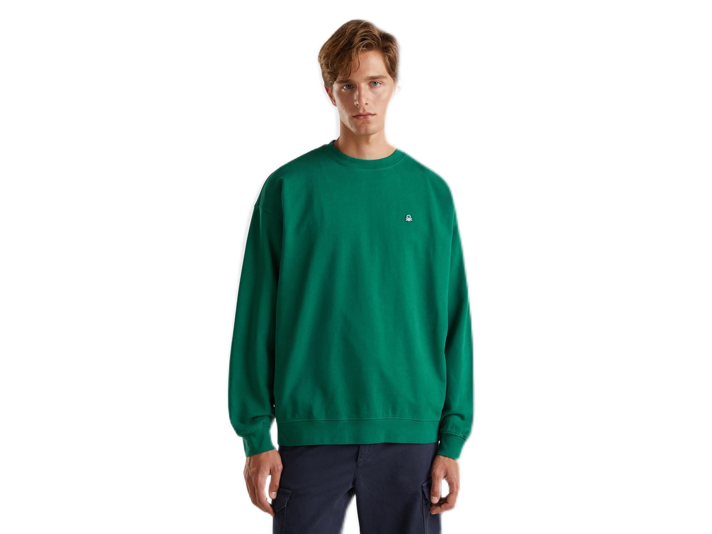 United Colors of Benetton Camiseta G/C M/L 342ZU1093 Sudadera con Capucha, Verde, S para Hombre